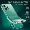 A clear phone case is shown on a green background, highlighting its features. Produktbild-Vorschau