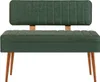 A green upholstered bench with wooden legs against a white background. Produktbild-Vorschau
