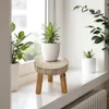 A small wooden stool with a plant in a white pot on top, placed on a windowsill. Produktbild-Vorschau