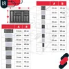 A size chart for cutlery organizers with dimensions and product images. Voir les images du produit
