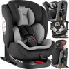 A collage of images showing a black and gray car seat from different angles and demonstrating its features. Náhled obrázku produktu