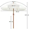 A diagram showing the dimensions of a white patio umbrella with fringe. Produktbild-Vorschau