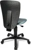 The back view of a black and blue office chair with a white background. Produktbild-Vorschau