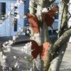 Metal butterfly garden decorations are attached to a tree with white blossoms. Produktbild-Vorschau
