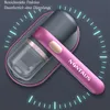 A close-up marketing image of a handheld vacuum cleaner with a UV light feature, presented on a dark background with glowing blue indicators. Produktbild-Vorschau