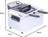 A stainless steel deep fryer with dimensions indicated by measurement lines. Produktbild-Vorschau