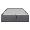 A grey upholstered bed frame without a headboard, shown from the front on a white background. Náhled obrázku produktu
