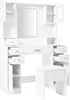A white vanity table with a mirror and stool, shown from the front. Produktbild-Vorschau