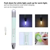 A collage of images showing a diamond painting pen with light, its charging accessory, and a close-up of the pen's controls, along with a lifestyle shot of the pen being used for diamond painting. Voir les images du produit