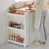 A person is preparing food in a kitchen next to a white rolling storage cart filled with groceries. Produktbild-Vorschau