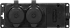A black electrical outlet strip with two sockets and a brand logo. Anteprima dell’immagine prodotto