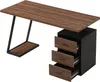 A modern desk with a wooden top and black metal legs, featuring three drawers. Anteprima dell’immagine prodotto