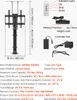 Diagram and specification details for a motorized TV lift stand. Produktbild-Vorschau