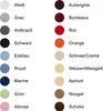 A grid of colored circles with German text labels next to them, showing different color options for a product. Produktbild-Vorschau