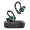 A pair of black wireless earbuds and their charging case are displayed against a white background. Produktbild-Vorschau