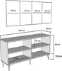 Diagrams showing the dimensions of a cabinet and a wall-mounted unit. Produktbild-Vorschau