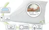 A white pillow with various feature callouts and icons. Produktbild-Vorschau