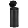 A black automatic sensor trash can with its lid open, shown against a white background. Produktbild-Vorschau