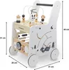 A white wooden baby walker with various educational toys and activities. Produktbild-Vorschau