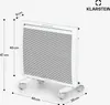 A white electric heater with dimensions indicated by measurement lines and text. Produktbild-Vorschau