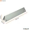 A metal heat shield for a grill is shown on a white background with dimensions indicated. Podgląd zdjęcia produktu