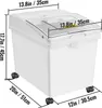 A white storage container with dimensions indicated by measurement lines and text. Anteprima dell’immagine prodotto