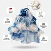 Écharpe en soie pour femme, bleu à motifs floraux, XL, Voir les images du produit 3