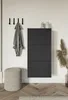 A hallway or entryway setting with a shoe cabinet, coat rack, and ottoman. Produktbild-Vorschau