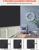 A balcony with a black sunshade installed, showing different installation methods at the bottom. Voir les images du produit