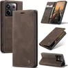 A collage of images showing a brown leather phone case for a Xiaomi Redmi Note 13 Pro 5G. Produktbild-Vorschau