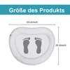 An inflatable foot basin with footprints marked on it, showing dimensions. Produktbild-Vorschau