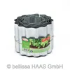 A stack of rolled-up metal garden edging, tied with twine, with a product label attached. Produktbild-Vorschau