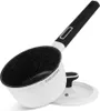 A white saucepan with a black handle and a glass lid, shown on a white background. Anteprima dell’immagine prodotto