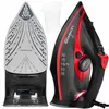 A product image featuring a black and red steam iron and its soleplate, along with a small water cup. Náhľad obrázku produktu
