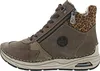 A side view of a single brown women's high-top sneaker with leopard print accents. Produktbild-Vorschau