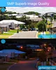 A split image showing a suburban street during the day and night, highlighting the capabilities of a security camera system. Produktbild-Vorschau