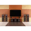 A home theater setup with a large television, speakers, and subwoofers. Produktbild-Vorschau