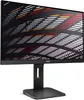 A black AOC monitor is shown from a three-quarter angle against a black background. The monitor screen displays a colorful abstract pattern. Voir les images du produit