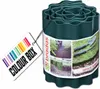 A roll of dark green garden edging with a tag and a label showing garden use. Produktbild-Vorschau