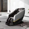 A modern massage chair is placed on a gray carpet in a well-lit room.