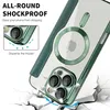 A close-up of a green iPhone case with a clear back, showing its shockproof features and magnetic ring. Produktbild-Vorschau