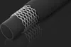 A close-up studio shot of a black hose with a silver mesh reinforcement band. Podgląd zdjęcia produktu