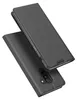 A black flip case for a smartphone is shown from a diagonal angle, with the phone inside the case. Produktbild-Vorschau