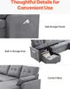 Collage of close-up images highlighting features of a gray sofa. Voir les images du produit