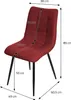 A red upholstered chair with black legs, shown with dimensions indicated by measurement lines and text. Produktbild-Vorschau