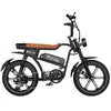 A black electric bicycle with a brown seat is shown against a white background. Voir les images du produit