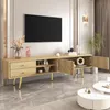 Fortuna Lai 160 cm Meuble TV avec pieds dorés, deux tiroirs Voir les images du produit 4