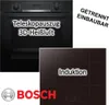 A collage showing a Bosch oven and a Bosch induction cooktop, with marketing text and the Bosch logo. Produktbild-Vorschau