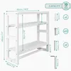 A diagram showing the dimensions and assembly parts of a white wooden shelf. Podgląd zdjęcia produktu