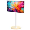 A TV stand with a colorful screen displayed on it, isolated on a white background. Produktbild-Vorschau
